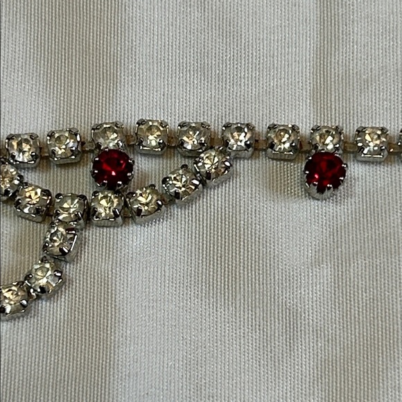 Vintage Clear and Ruby Red Crystal Rhinestone Old Hollywood Choker Bib Necklace - Picture 13 of 15